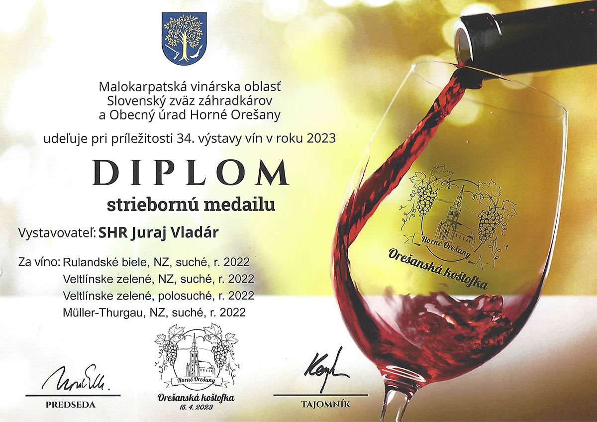 Vinárstvo Vladár a syn - Strieborná medaila 2022